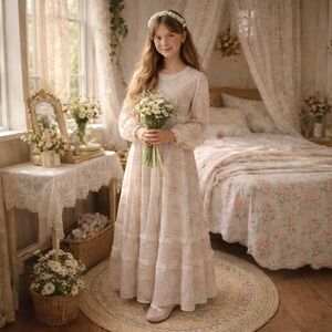 Vintage 60s/70s pastel abstract maxi girls dress